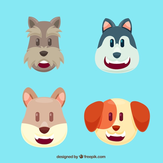Vetor grátis conjunto de quatro cães felizes no design plano