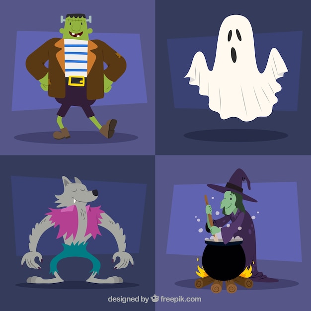 Conjunto de quatro personagens de Halloween