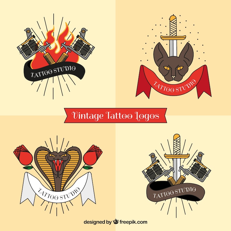 Vetor grátis conjunto de quatro tatuagens estúdio de tatuagem