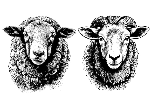 Vetor grátis conjunto de retrato de ovelha estilo contorno grosso