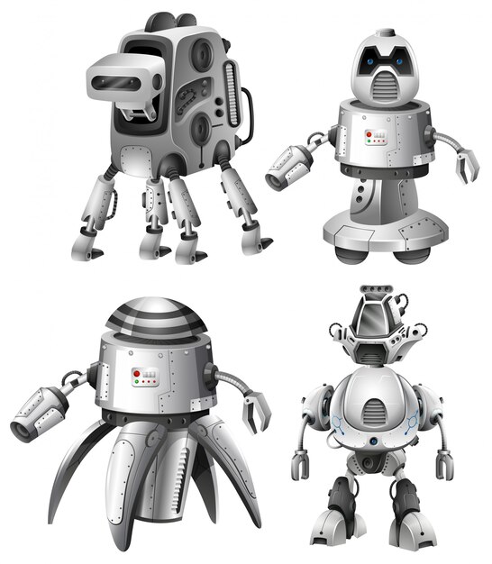 Conjunto de robôs futuristas em branco