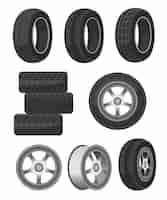 Vetor grátis conjunto de roda, disco e pneu do carro