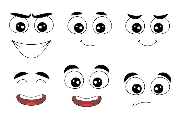 Coleção Desenhos Animados Desenhados Mão Rostos Expressivo Olhos Boca  Sorrindo vetor(es) de stock de ©devitaayusilvianingtyas 378982536