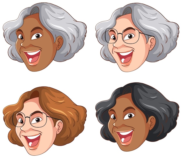 Vetor grátis conjunto de rostos de diversas pessoas em diferentes raças