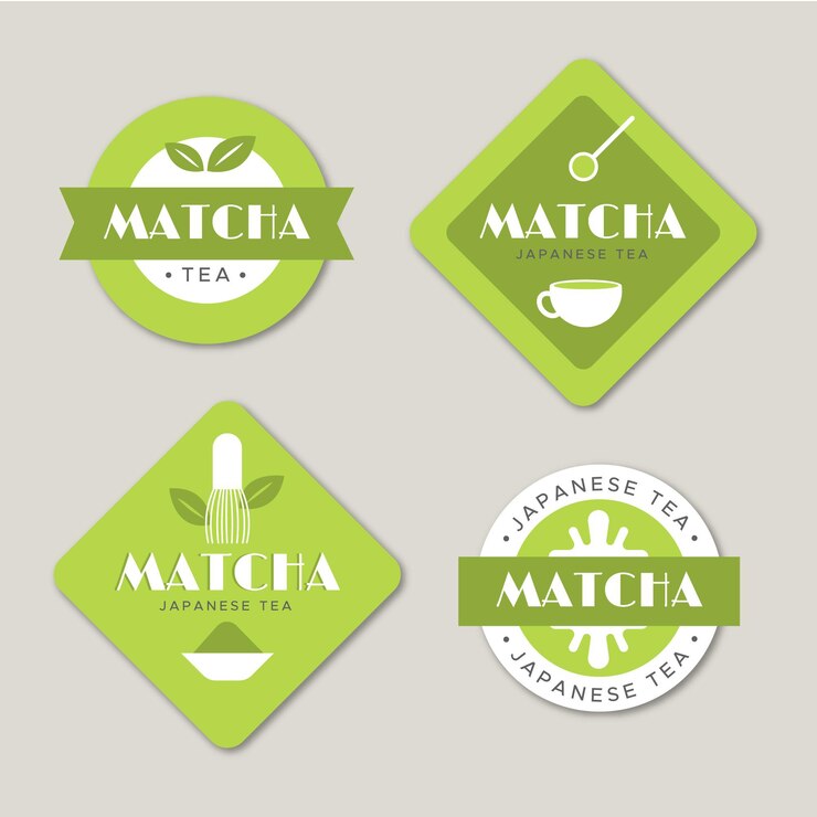 Vetor grátis conjunto de rótulo de chá matcha minimalista verde