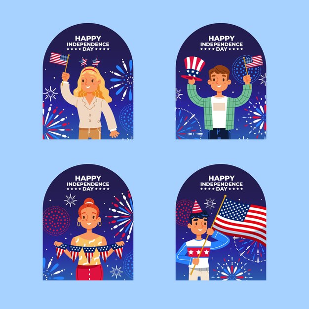 Conjunto de rótulos de 4 de julho desenhados à mão