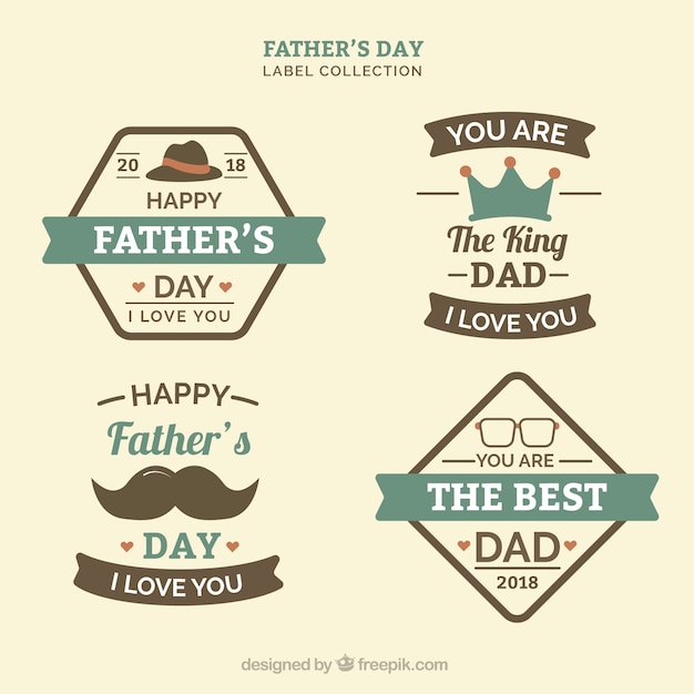 Vetor grátis conjunto de rótulos de dia dos pais com elementos planos