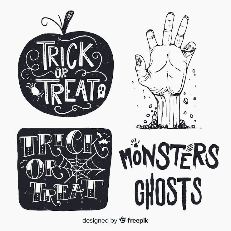 Vetor grátis conjunto de rótulos de halloween vintage