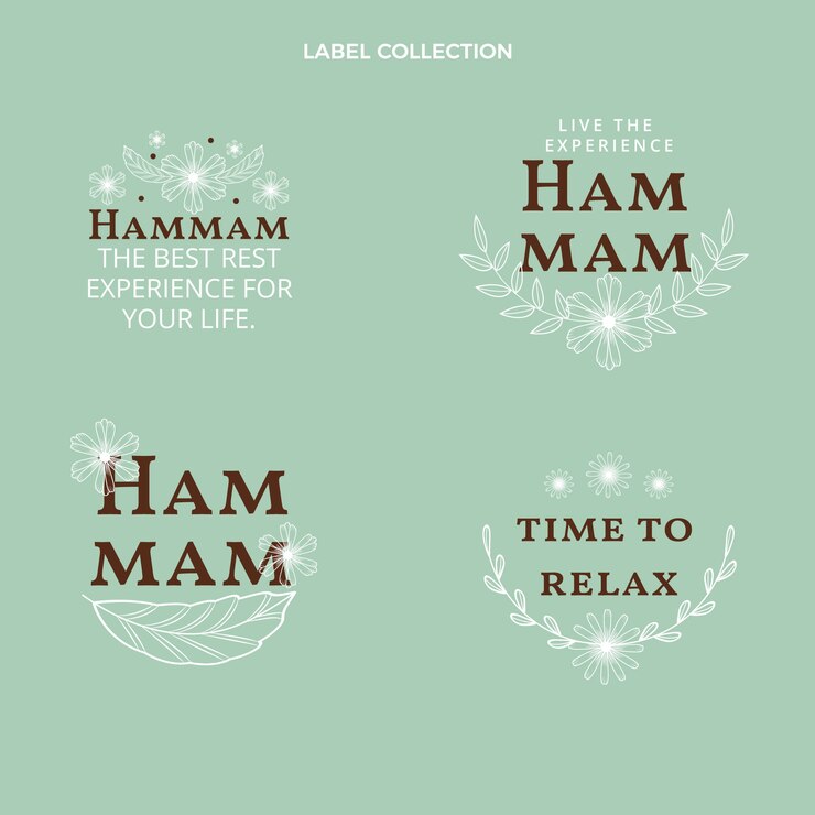 Vetor grátis conjunto de rótulos de hammam de design plano