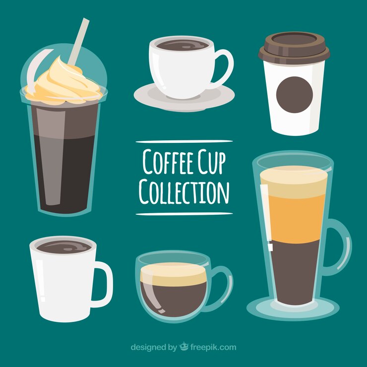 Vetor grátis conjunto de seis copos de café diferentes