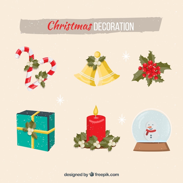 Vetor grátis conjunto de seis decorações de natal