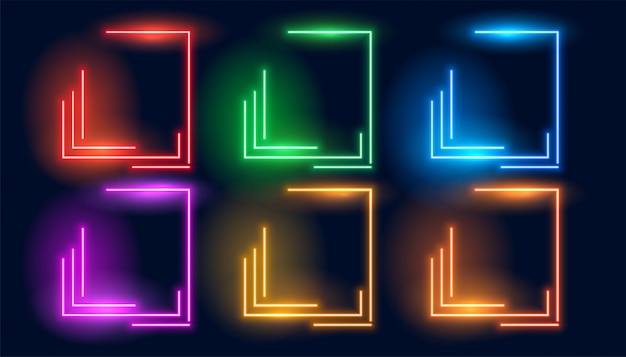 Conjunto de seis quadros vazios geométricos coloridos de néon