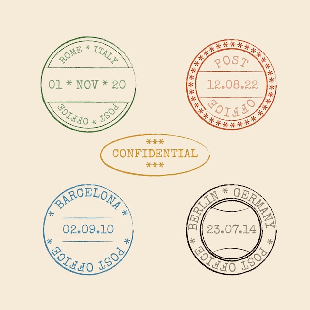 Vetor grátis conjunto de selos de correio de design plano