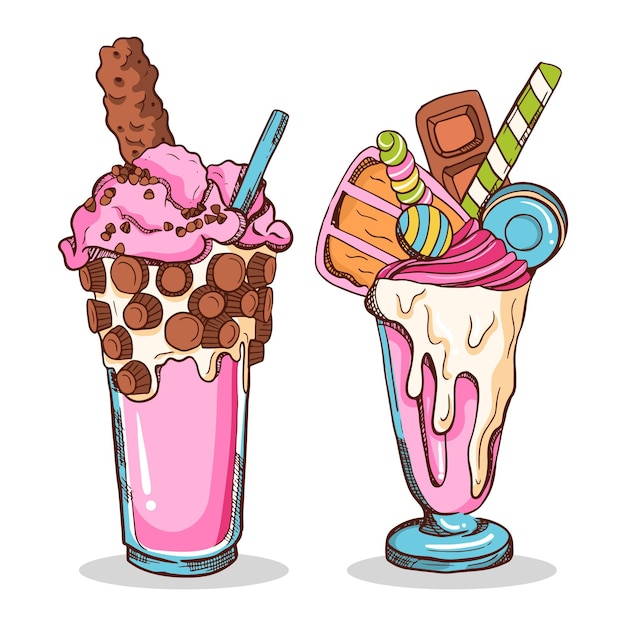 Conjunto de shakes de monstro desenhado de mão