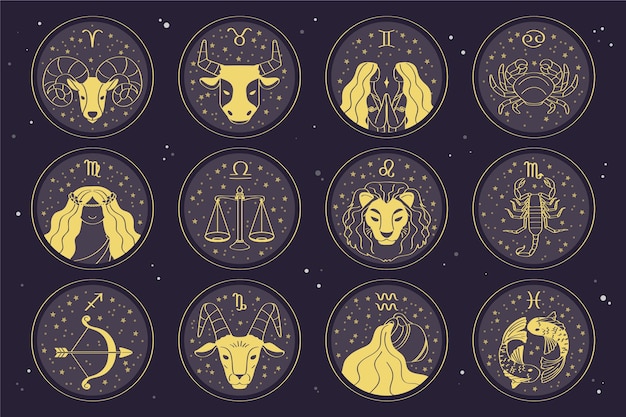 Conjunto de signos do zodíaco de design plano