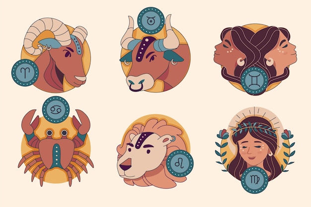 Conjunto de signos do zodíaco de design plano