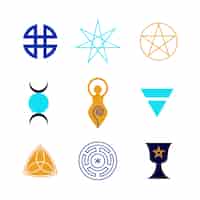 Vetor grátis conjunto de símbolos wiccanos de design plano
