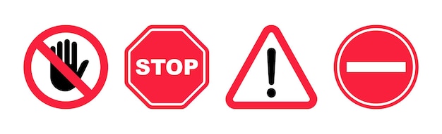 Conjunto de sinais de parada sinais de aviso e atenção de perigo