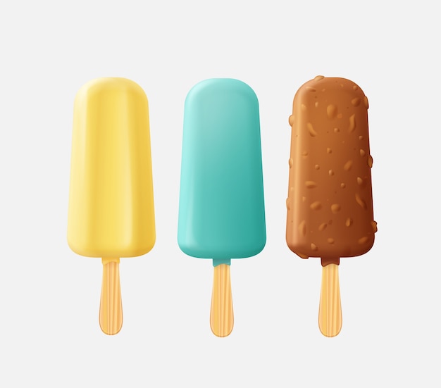 conjunto de sorvetes de picolé coloridos de diferentes sabores