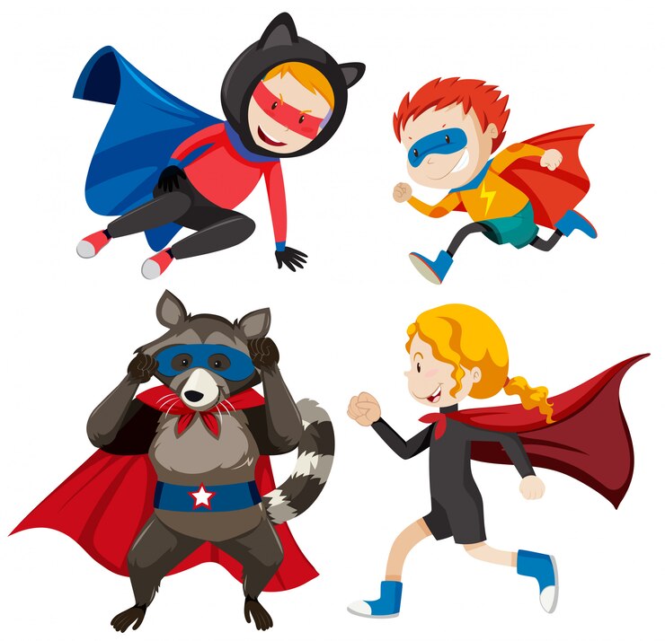 Vetor grátis conjunto de super heróis diferentes