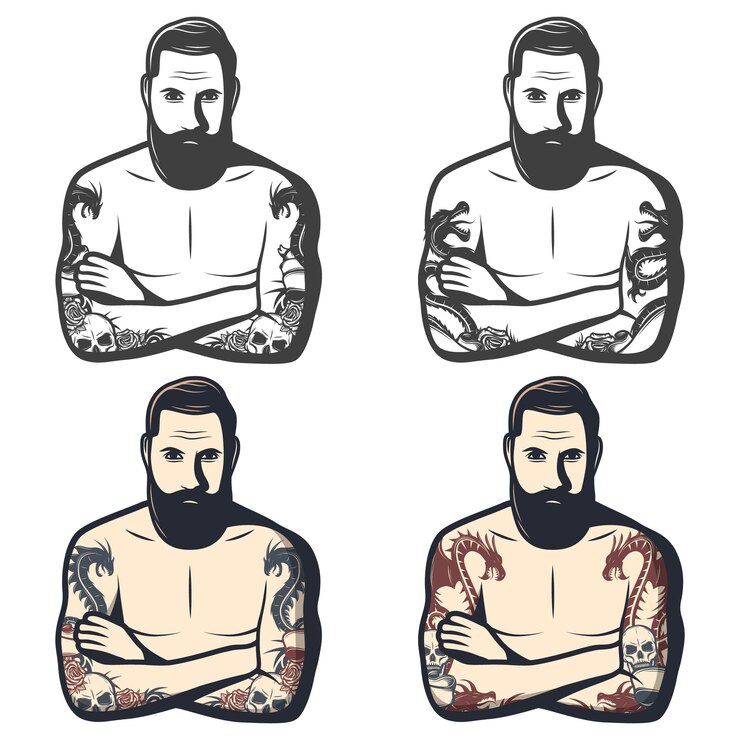 Vetor grátis conjunto de tatuagens de dragão vintage