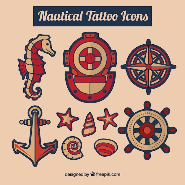 Conjunto de tatuagens náutico