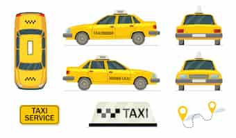 Vetor grátis conjunto de táxis amarelos