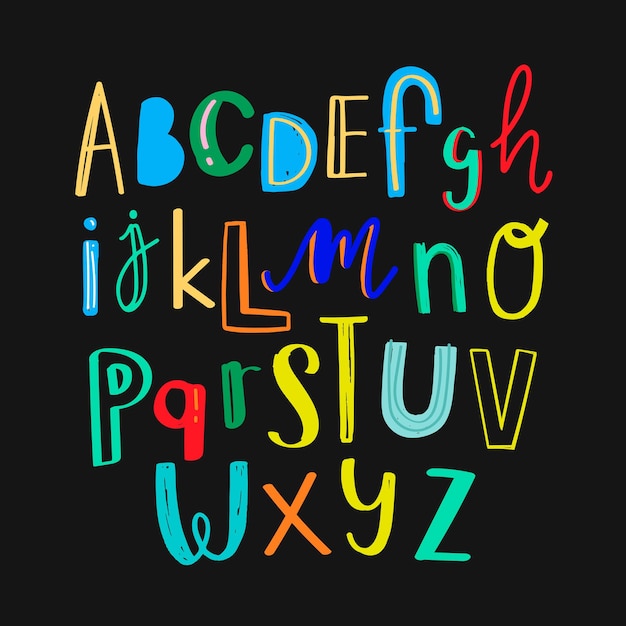 Vetor grátis conjunto de tipografia de alfabeto doodle colorido