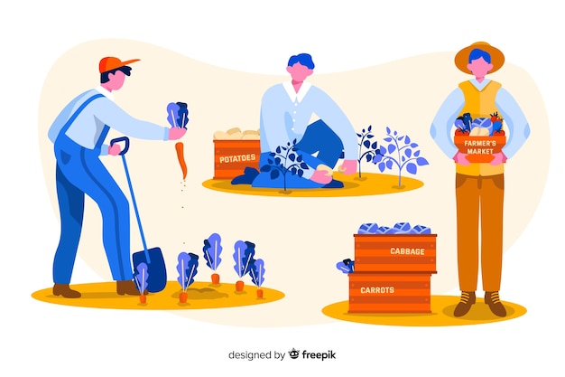 Conjunto de trabalhadores agrícolas ilustrados