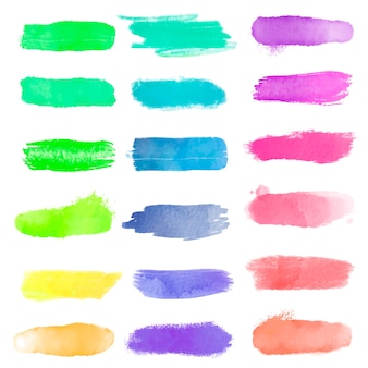 Conjunto de traçados de pincel aquarela colorida