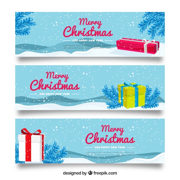 Vetor grátis conjunto de três banners de natal