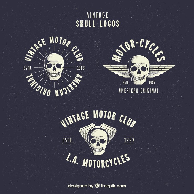 Vetor grátis conjunto de três logotipos do vintage com crânios