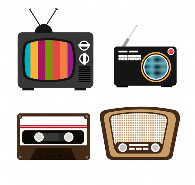 Conjunto de tv, cassete, rádio, alto-falante
