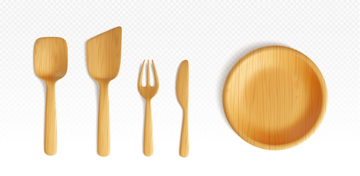 Vetor grátis conjunto de utensílios de cozinha de madeira