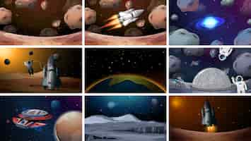 Vetor grátis conjunto de várias cenas de espaço