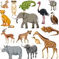 Vetor grátis conjunto de vários animais africanos