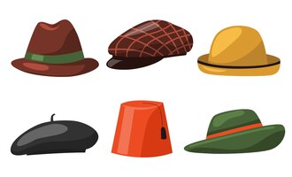 Vetor grátis conjunto de vários estilos de chapéu masculino de moda em estilo cartoon