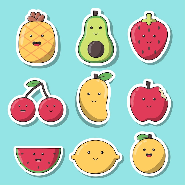 Vetor grátis conjunto de vários vetores de estilo de desenho animado de desenho de frutas frescas
