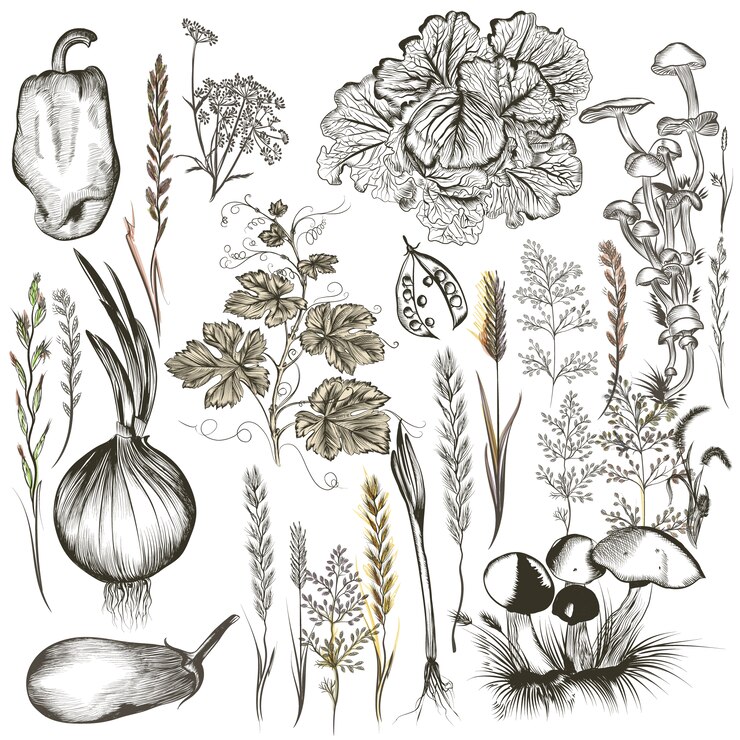 Vetor grátis conjunto de vegetais desenhados à mão