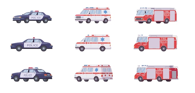 Vetor grátis conjunto de veículos de emergência 911