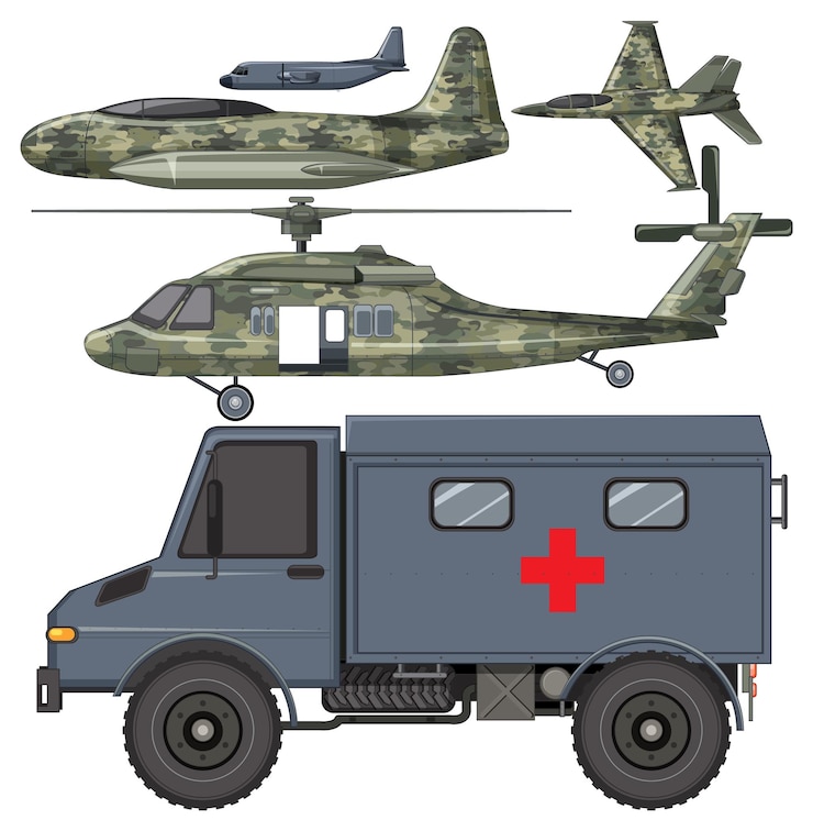 Vetor grátis conjunto de veículos militares