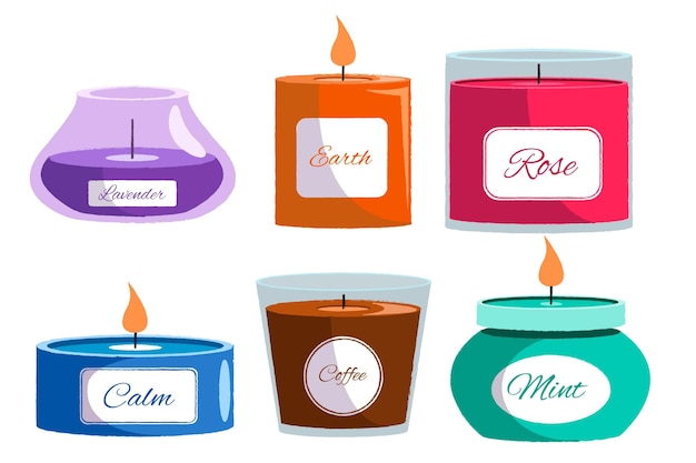 Vetor grátis conjunto de velas perfumadas desenhadas à mão