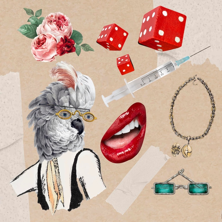 Vetor grátis conjunto de vetor de elemento de ilustração de colagem retro, colagem para impressão de arte de mídia mista