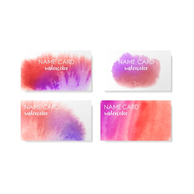 Conjunto de vetores de cartões de estilo aquarela vermelho e roxo