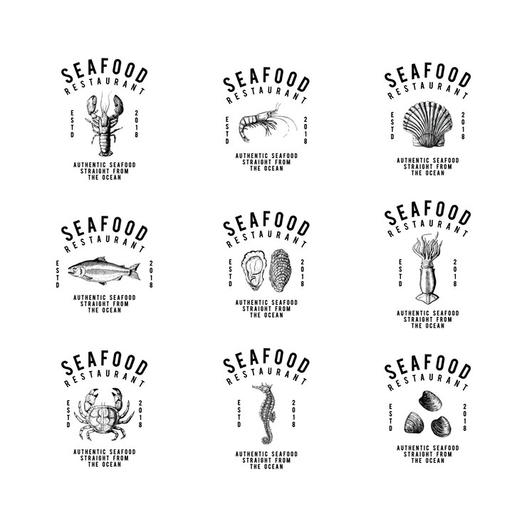 Vetor grátis conjunto de vetores de design de logotipo de frutos do mar