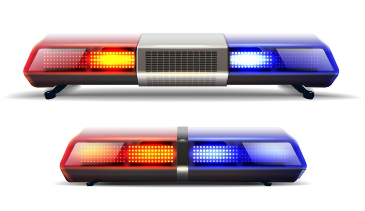 Vetor grátis conjunto de vetores de duas luzes superiores de carro de polícia em vermelho e azul.