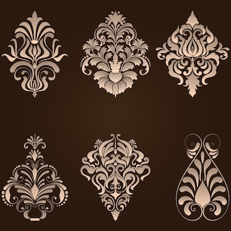 Conjunto de vetores de elementos ornamentais damasco. elegantes elementos abstratos florais para design. perfeito para convites, cartões etc. Vetor grátis
