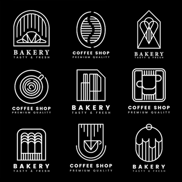 Conjunto de vetores de logotipo de loja de café e pastelaria