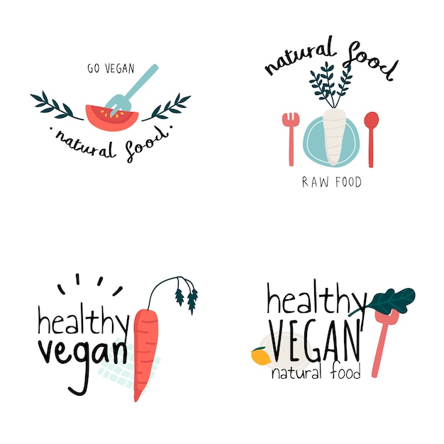 Vetor grátis conjunto de vetores de logotipo vegan saudável