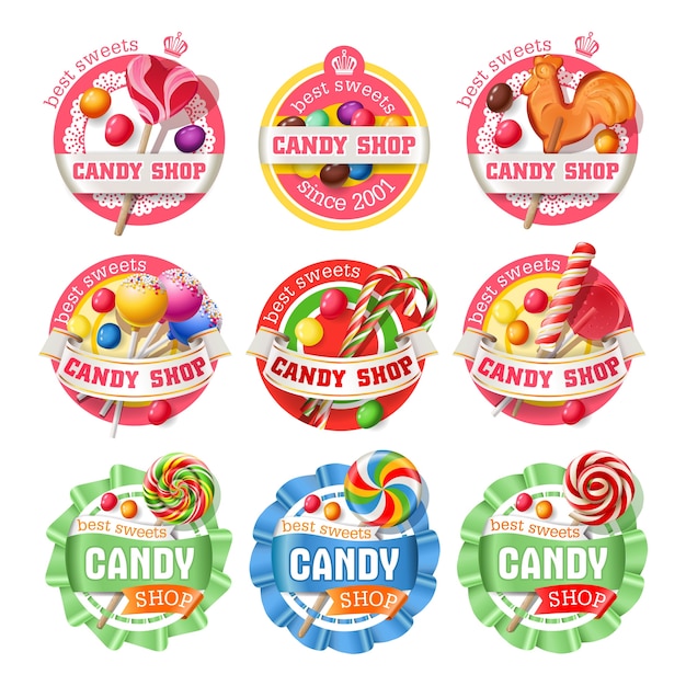 Vetor grátis conjunto de vetores de logotipos de lollipop, adesivos
